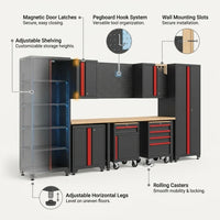 Garage Storage Cabinet System Built for Heavy-Duty Organization, 8-Piece Set, 130 Inches Wide, Steel Construction — How It Works