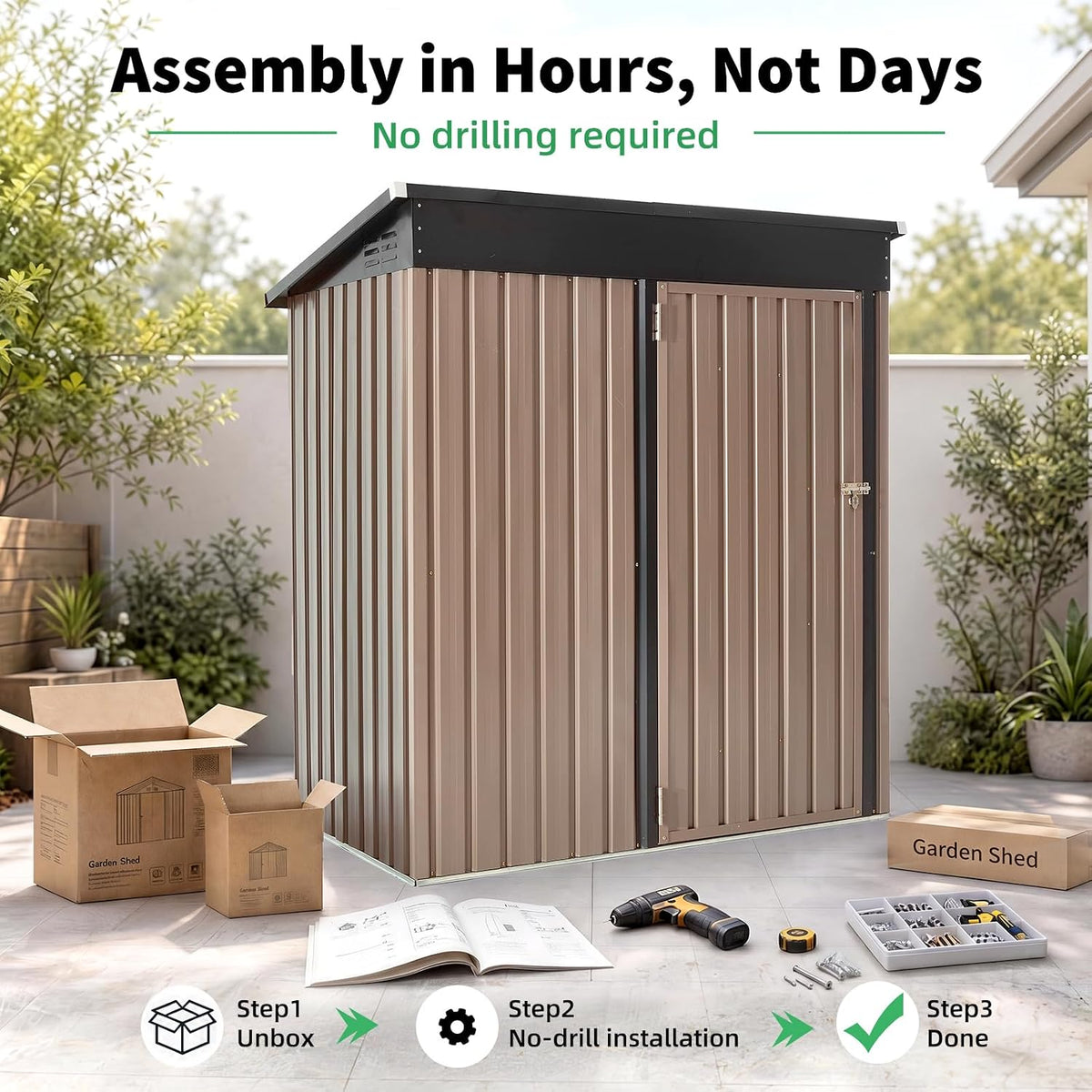 3' X 5' Outdoor Metal Storage Shed, Heavy Duty Garden Tool Shed with Lockable Oversized Door, Small Bike & Outdoor Storage Shed for Backyard, Patio - Gray — product view 2