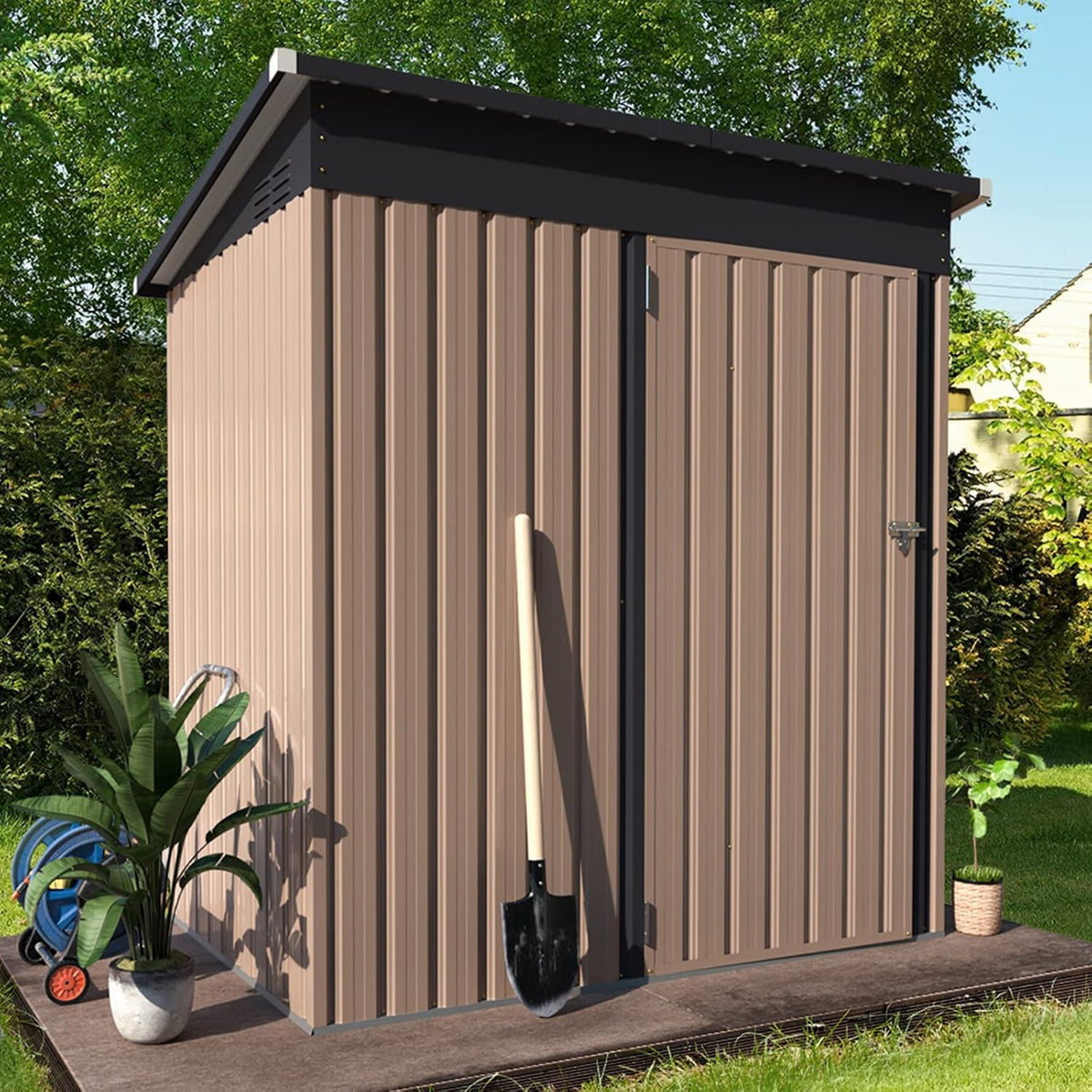 3' X 5' Outdoor Metal Storage Shed, Heavy Duty Garden Tool Shed with Lockable Oversized Door, Small Bike & Outdoor Storage Shed for Backyard, Patio - Gray — product view 5