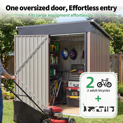 3' X 5' Outdoor Metal Storage Shed, Heavy Duty Garden Tool Shed with Lockable Oversized Door, Small Bike & Outdoor Storage Shed for Backyard, Patio - Gray — product view 6