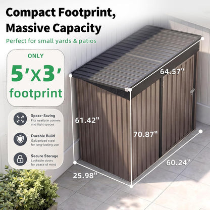 3' X 5' Outdoor Metal Storage Shed, Heavy Duty Garden Tool Shed with Lockable Oversized Door, Small Bike & Outdoor Storage Shed for Backyard, Patio - Gray — product view 7