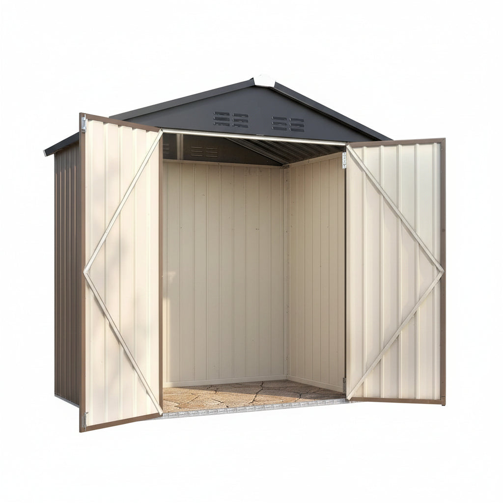 4' X 6' Outdoor Metal Storage Shed, Heavy Duty Garden Tool Shed with Lockable Double Hinged Door, Small Bike Storage Shed for Backyard, Patio - Gray