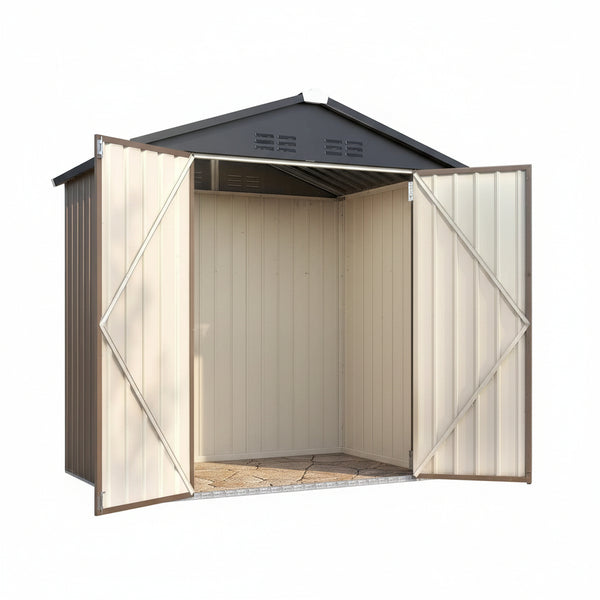 4' X 6' Outdoor Metal Storage Shed, Heavy Duty Garden Tool Shed with Lockable Double Hinged Door, Small Bike Storage Shed for Backyard, Patio - Gray