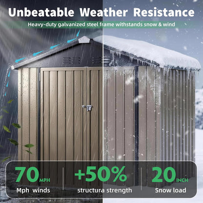 4' X 6' Outdoor Metal Storage Shed, Heavy Duty Garden Tool Shed with Lockable Double Hinged Door, Small Bike Storage Shed for Backyard, Patio - Gray — product view 2