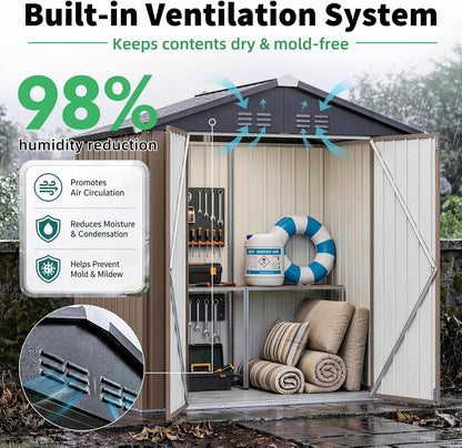 4' X 6' Outdoor Metal Storage Shed, Heavy Duty Garden Tool Shed with Lockable Double Hinged Door, Small Bike Storage Shed for Backyard, Patio - Gray — product view 3