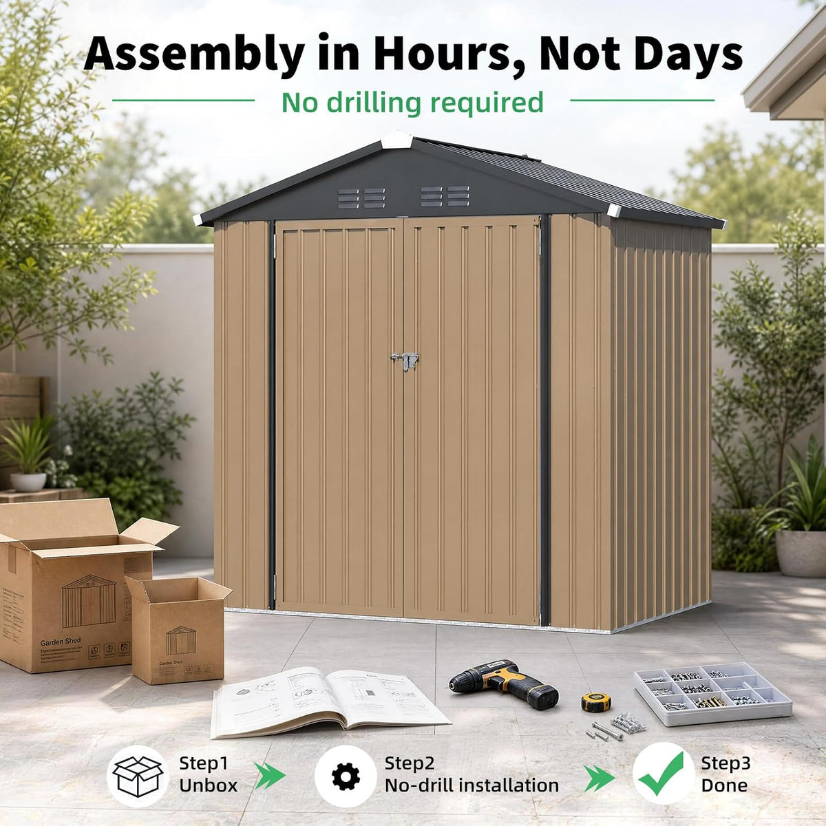 4' X 6' Outdoor Metal Storage Shed, Heavy Duty Garden Tool Shed with Lockable Double Hinged Door, Small Bike Storage Shed for Backyard, Patio - Gray — product view 4