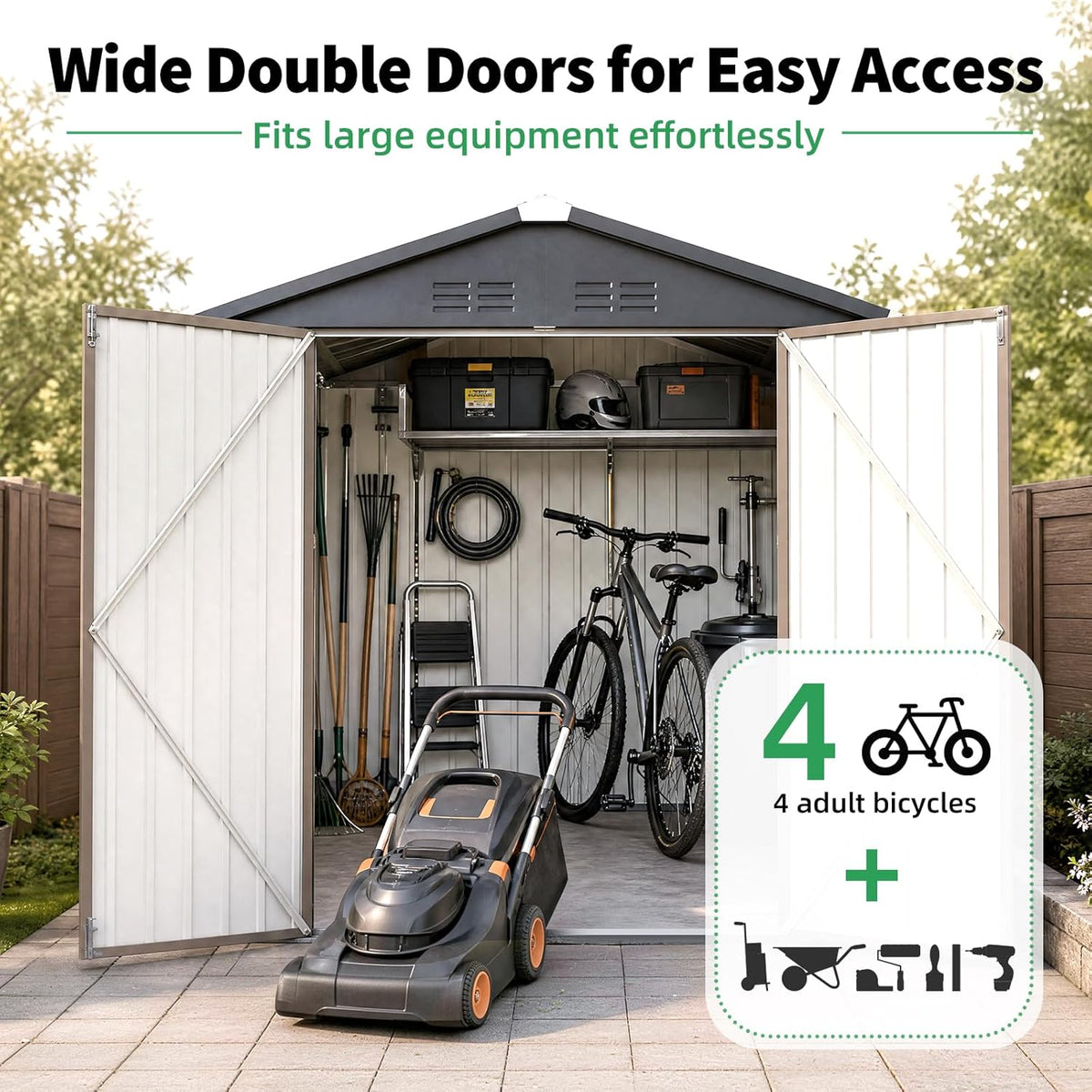 4' X 6' Outdoor Metal Storage Shed, Heavy Duty Garden Tool Shed with Lockable Double Hinged Door, Small Bike Storage Shed for Backyard, Patio - Gray — product view 5