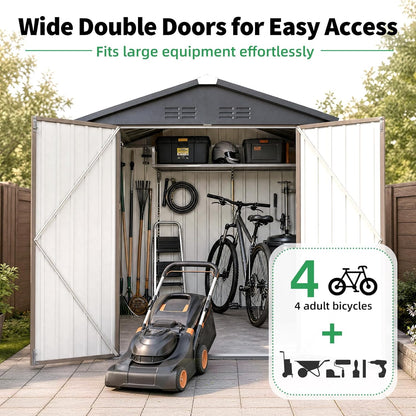 4' X 6' Outdoor Metal Storage Shed, Heavy Duty Garden Tool Shed with Lockable Double Hinged Door, Small Bike Storage Shed for Backyard, Patio - Gray — product view 5