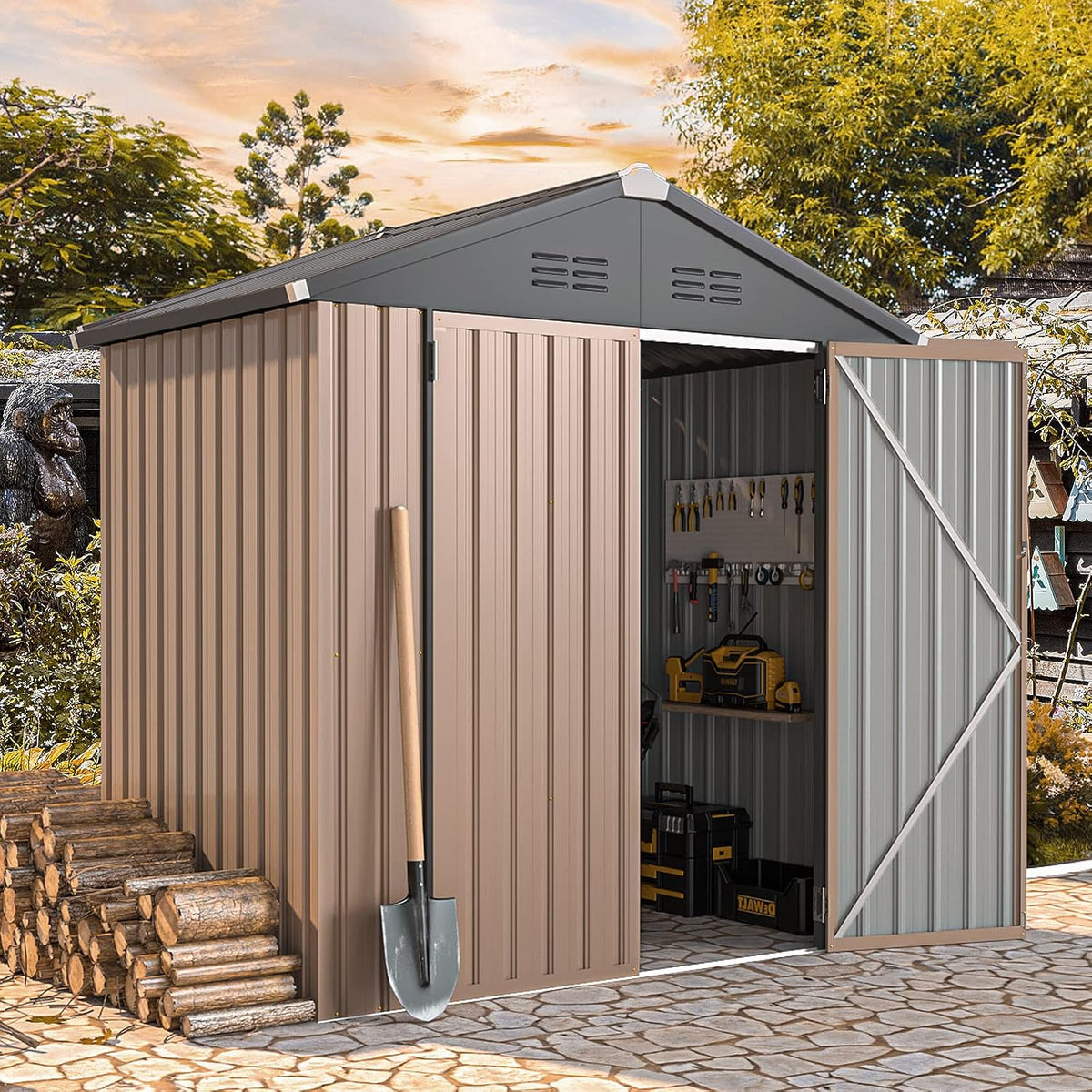 4' X 6' Outdoor Metal Storage Shed, Heavy Duty Garden Tool Shed with Lockable Double Hinged Door, Small Bike Storage Shed for Backyard, Patio - Gray — product view 7