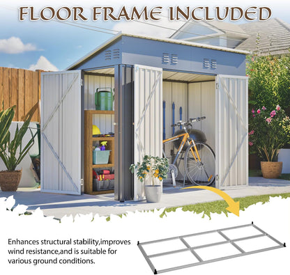 4X8 FT Outdoor Storage Shed with Floor Frame,Metal Shed W/Left/Right Optional Lockable Door,Heavy-Duty Garden Tool Storage House W/ 4 Air Vents & Sloping Roof,For Backyard,Patio,Lawn,Gray — product view 7