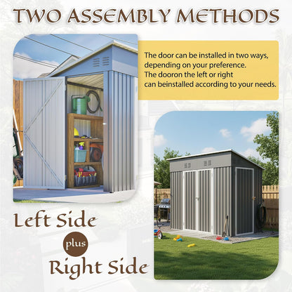 4X8 FT Outdoor Storage Shed with Floor Frame,Metal Shed W/Left/Right Optional Lockable Door,Heavy-Duty Garden Tool Storage House W/ 4 Air Vents & Sloping Roof,For Backyard,Patio,Lawn,Gray — product view 8