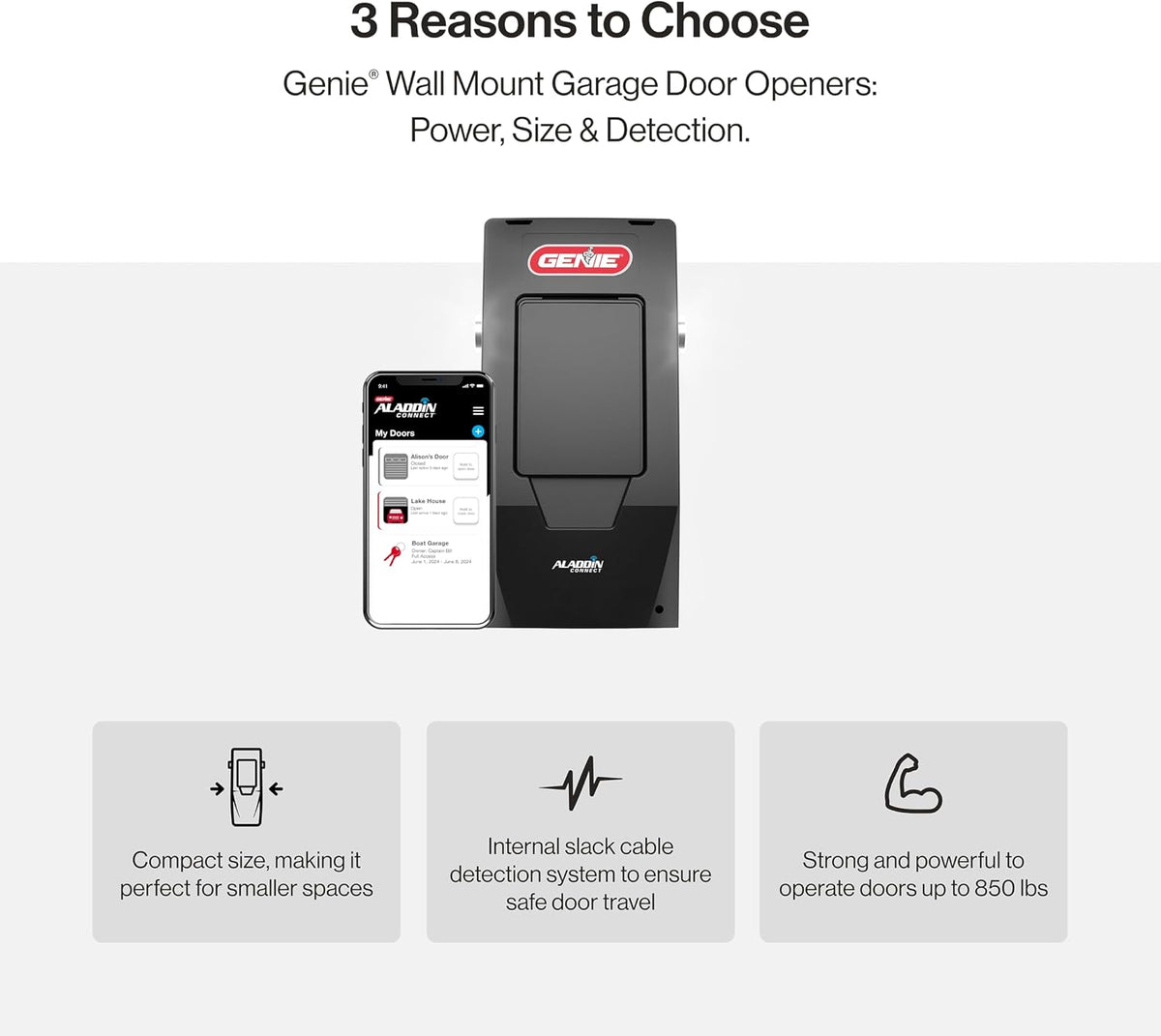 6172H-O Wall Mount Smart Garage Door Opener with Aladdin Connect, Wall Mounted Compact Space Saving Opener — product view 3