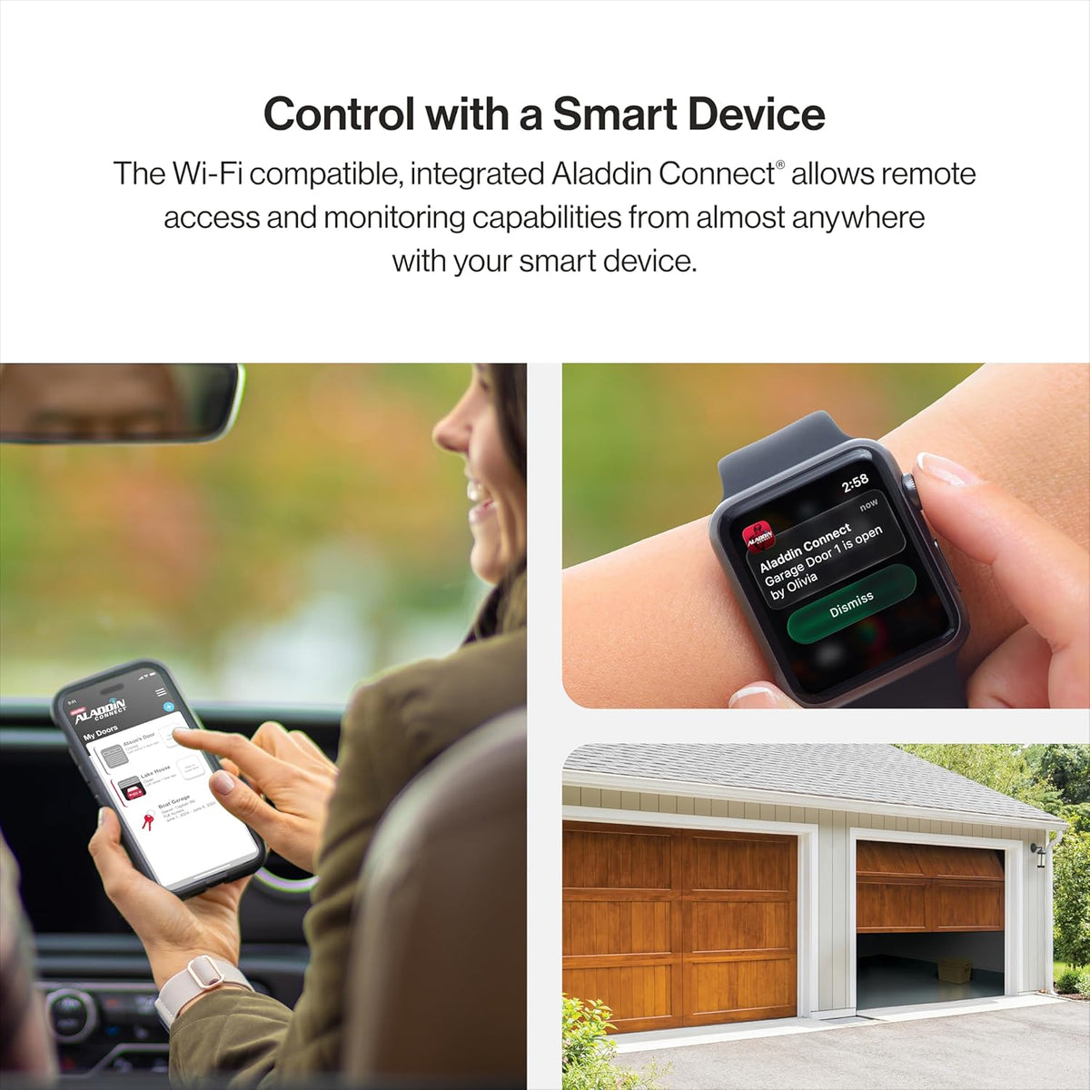 6172H-O Wall Mount Smart Garage Door Opener with Aladdin Connect, Wall Mounted Compact Space Saving Opener — product view 6