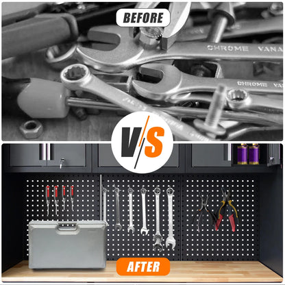 9-Piece Garage Shop Tool Storage Cabinet Set with Pegboard and Wooden Work Top 24 Gauge Steel Tool Chests & Garage Mounted Storage Systems - Black+Gray — product view 10