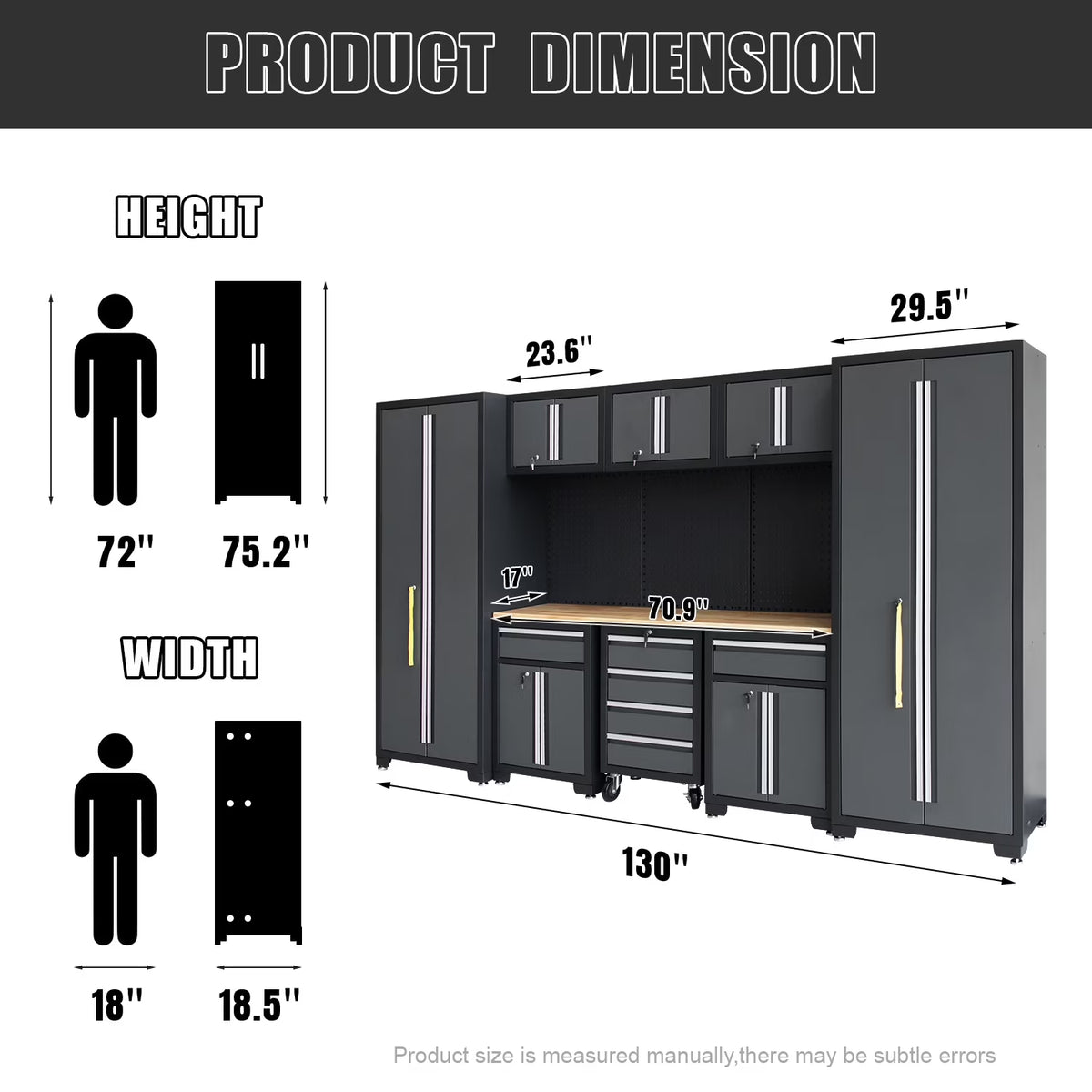 9-Piece Garage Shop Tool Storage Cabinet Set with Pegboard and Wooden Work Top 24 Gauge Steel Tool Chests & Garage Mounted Storage Systems - Black+Gray — product view 2