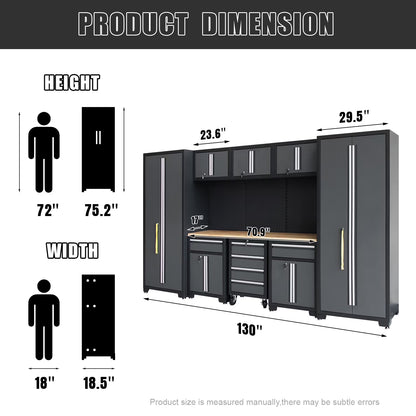9-Piece Garage Shop Tool Storage Cabinet Set with Pegboard and Wooden Work Top 24 Gauge Steel Tool Chests & Garage Mounted Storage Systems - Black+Gray — product view 2