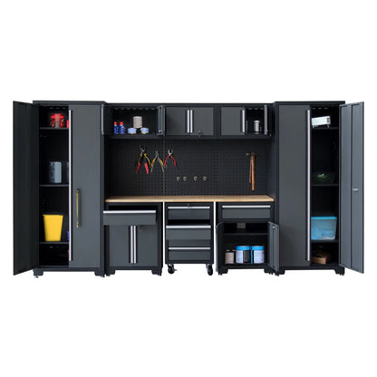 9-Piece Garage Shop Tool Storage Cabinet Set with Pegboard and Wooden Work Top 24 Gauge Steel Tool Chests & Garage Mounted Storage Systems - Black+Gray — product view 5