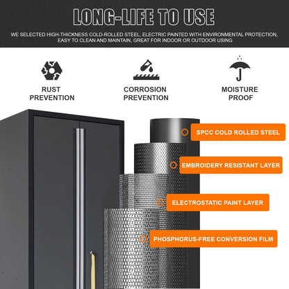 9-Piece Garage Shop Tool Storage Cabinet Set with Pegboard and Wooden Work Top 24 Gauge Steel Tool Chests & Garage Mounted Storage Systems - Black+Gray — product view 8