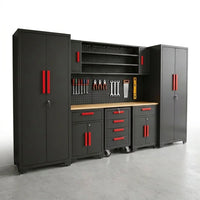 Garage Storage Cabinet System Built for Heavy-Duty Organization, 8-Piece Set, 130 Inches Wide, Steel Construction