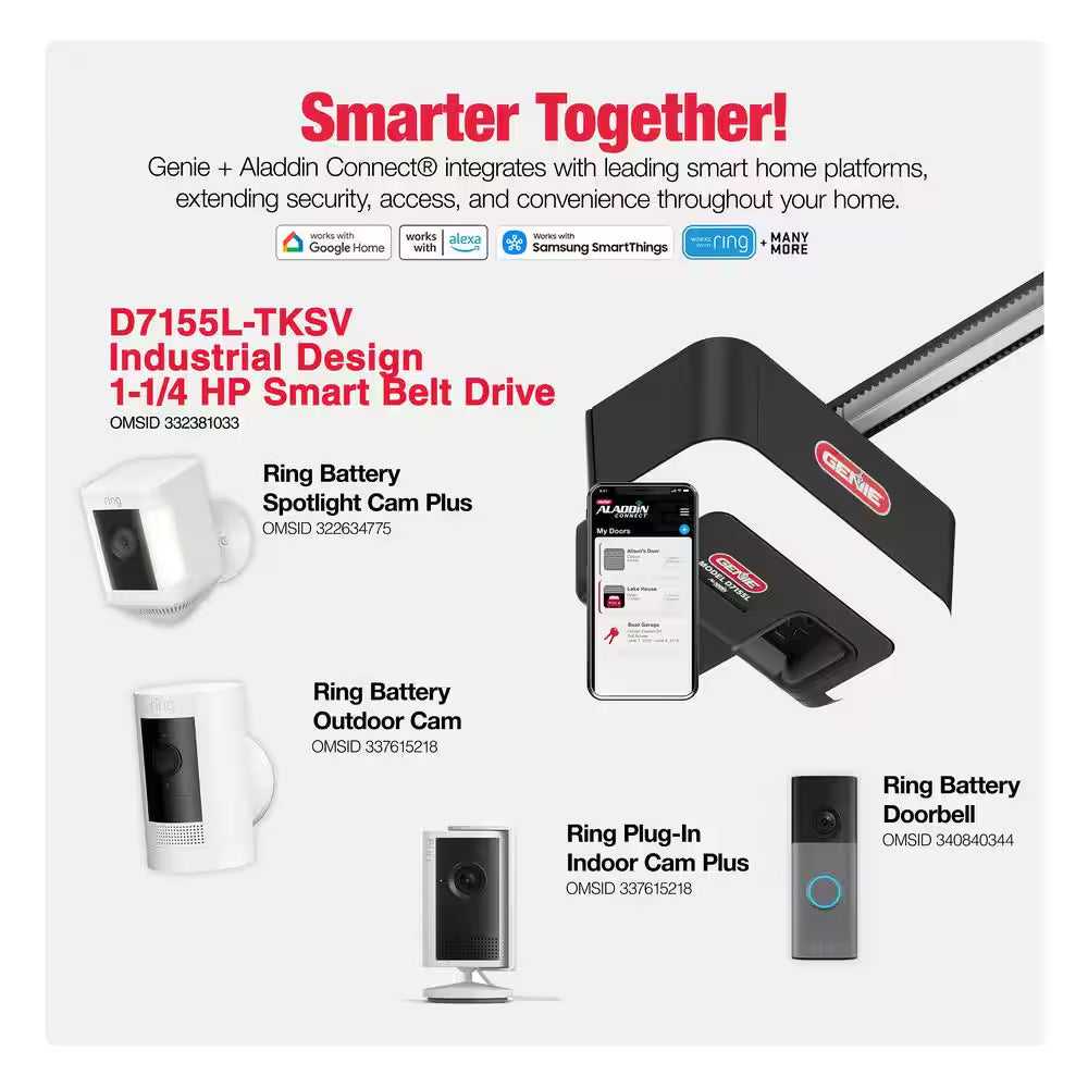 Industrial Design 1-1/4 HP Smart Belt Garage Door Opener with LED Lighting and Battery Backup — product view 2