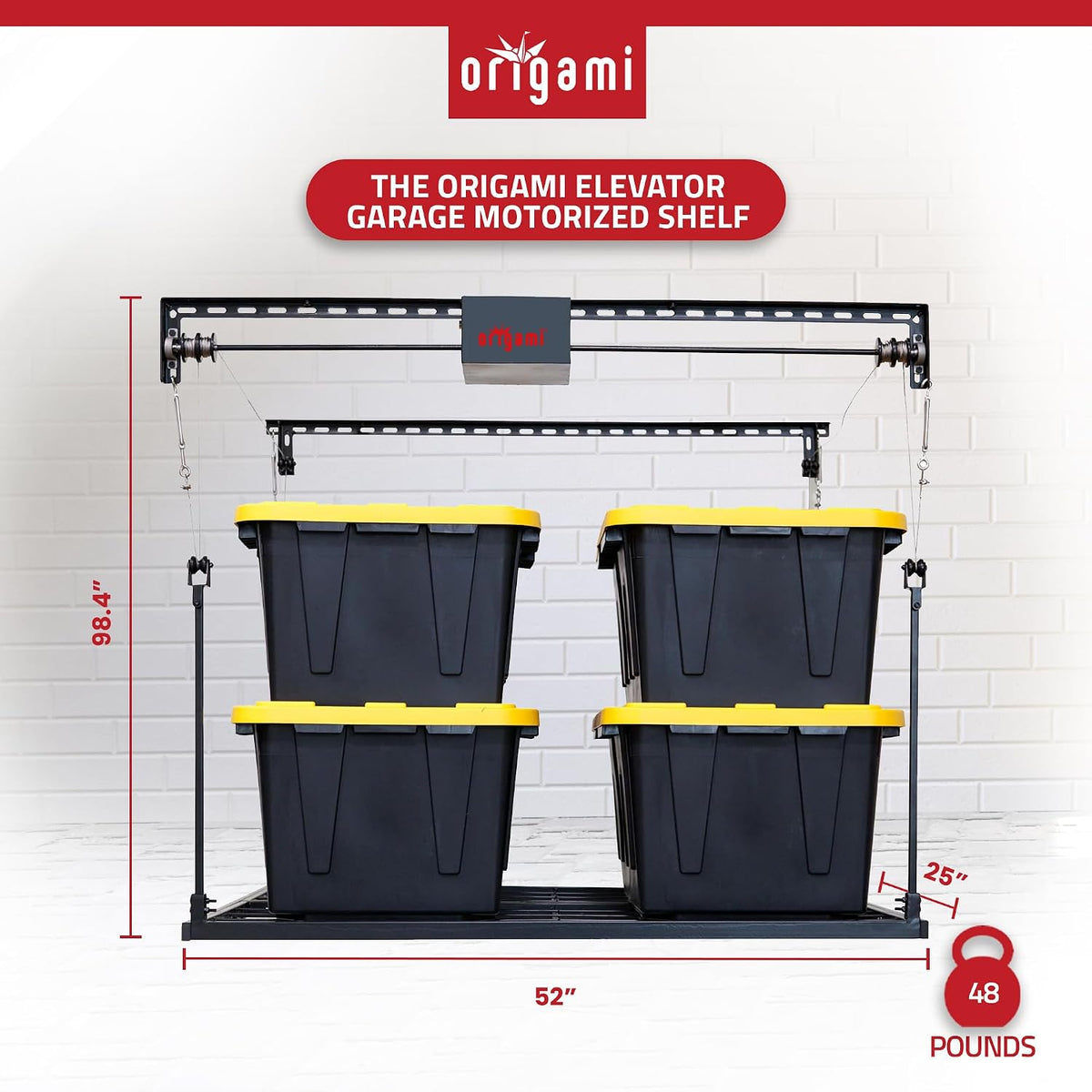 Motorized Garage Ceiling Storage Rack, 52 X 25 Inch, 250-Lb Lift — product view 3