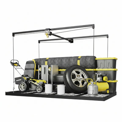 Overhead Garage Storage Rack 4X8, 500 Lb Heavy-Duty Capacity, Ceiling Mounted Storage Lift with Safety Lock, Drop down Overhead Storage System, Garage Ceiling Hoist Organizer