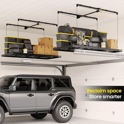 Overhead Garage Storage Rack 4X8, 500 Lb Heavy-Duty Capacity, Ceiling Mounted Storage Lift with Safety Lock, Drop down Overhead Storage System, Garage Ceiling Hoist Organizer — product view 2