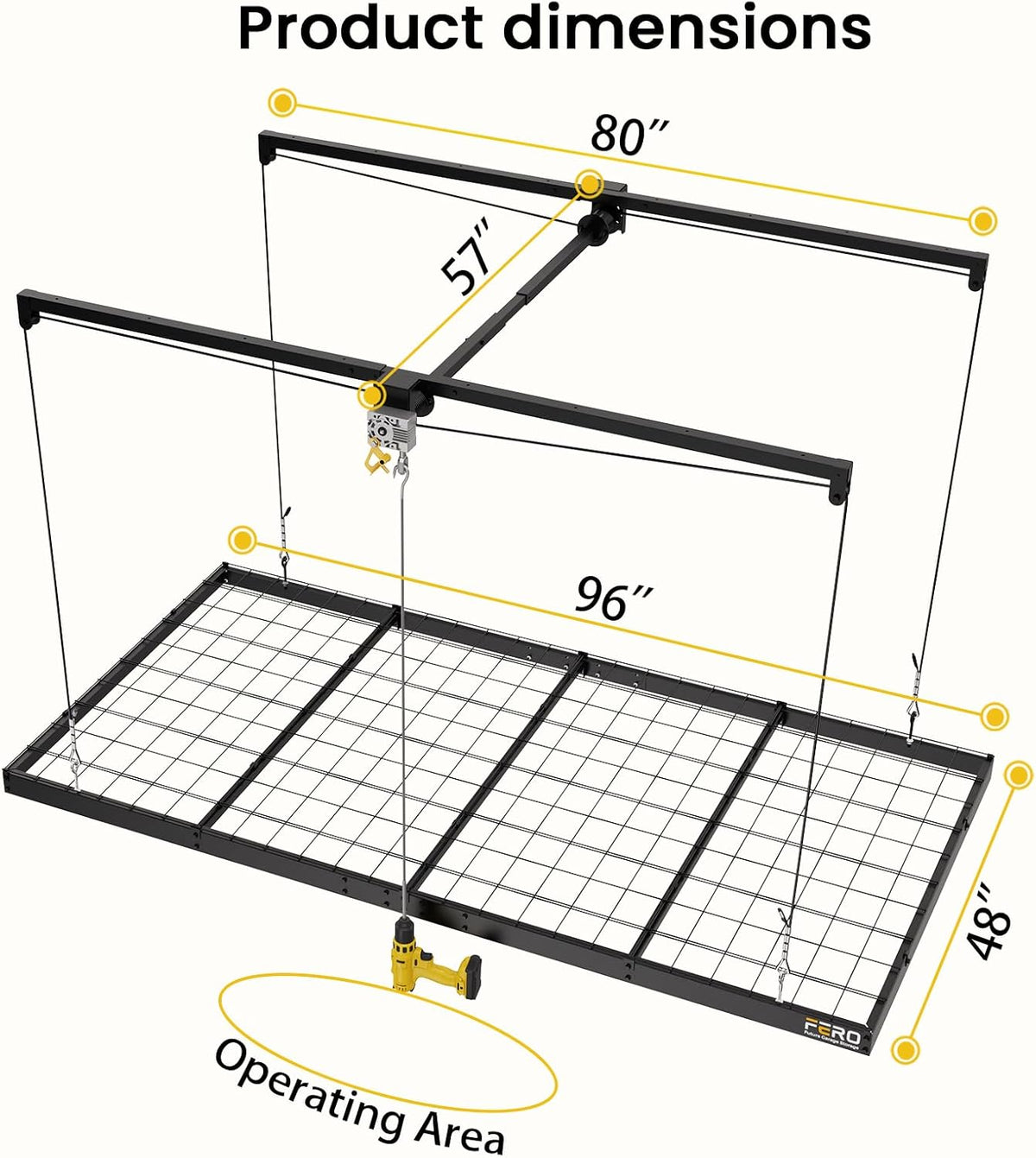 Overhead Garage Storage Rack 4X8, 500 Lb Heavy-Duty Capacity, Ceiling Mounted Storage Lift with Safety Lock, Drop down Overhead Storage System, Garage Ceiling Hoist Organizer — product view 3