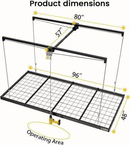 Overhead Garage Storage Rack 4X8, 500 Lb Heavy-Duty Capacity, Ceiling Mounted Storage Lift with Safety Lock, Drop down Overhead Storage System, Garage Ceiling Hoist Organizer — product view 3