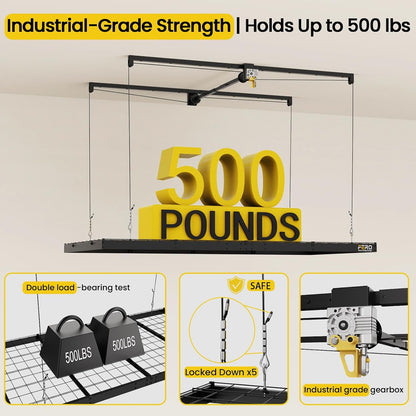 Overhead Garage Storage Rack 4X8, 500 Lb Heavy-Duty Capacity, Ceiling Mounted Storage Lift with Safety Lock, Drop down Overhead Storage System, Garage Ceiling Hoist Organizer — product view 4