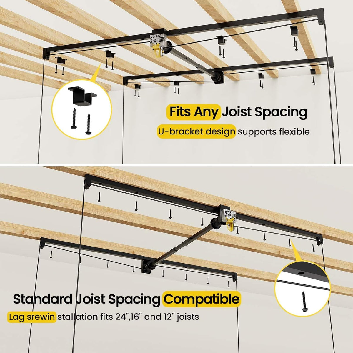 Overhead Garage Storage Rack 4X8, 500 Lb Heavy-Duty Capacity, Ceiling Mounted Storage Lift with Safety Lock, Drop down Overhead Storage System, Garage Ceiling Hoist Organizer — product view 5