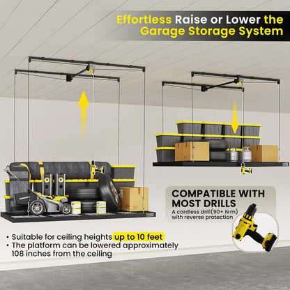 Overhead Garage Storage Rack 4X8, 500 Lb Heavy-Duty Capacity, Ceiling Mounted Storage Lift with Safety Lock, Drop down Overhead Storage System, Garage Ceiling Hoist Organizer — product view 6
