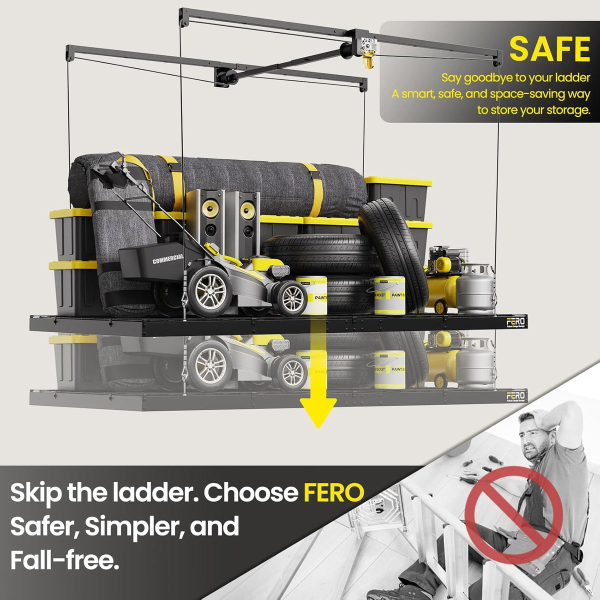 Overhead Garage Storage Rack 4X8, 500 Lb Heavy-Duty Capacity, Ceiling Mounted Storage Lift with Safety Lock, Drop down Overhead Storage System, Garage Ceiling Hoist Organizer — product view 7