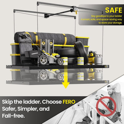 Overhead Garage Storage Rack 4X8, 500 Lb Heavy-Duty Capacity, Ceiling Mounted Storage Lift with Safety Lock, Drop down Overhead Storage System, Garage Ceiling Hoist Organizer — product view 7